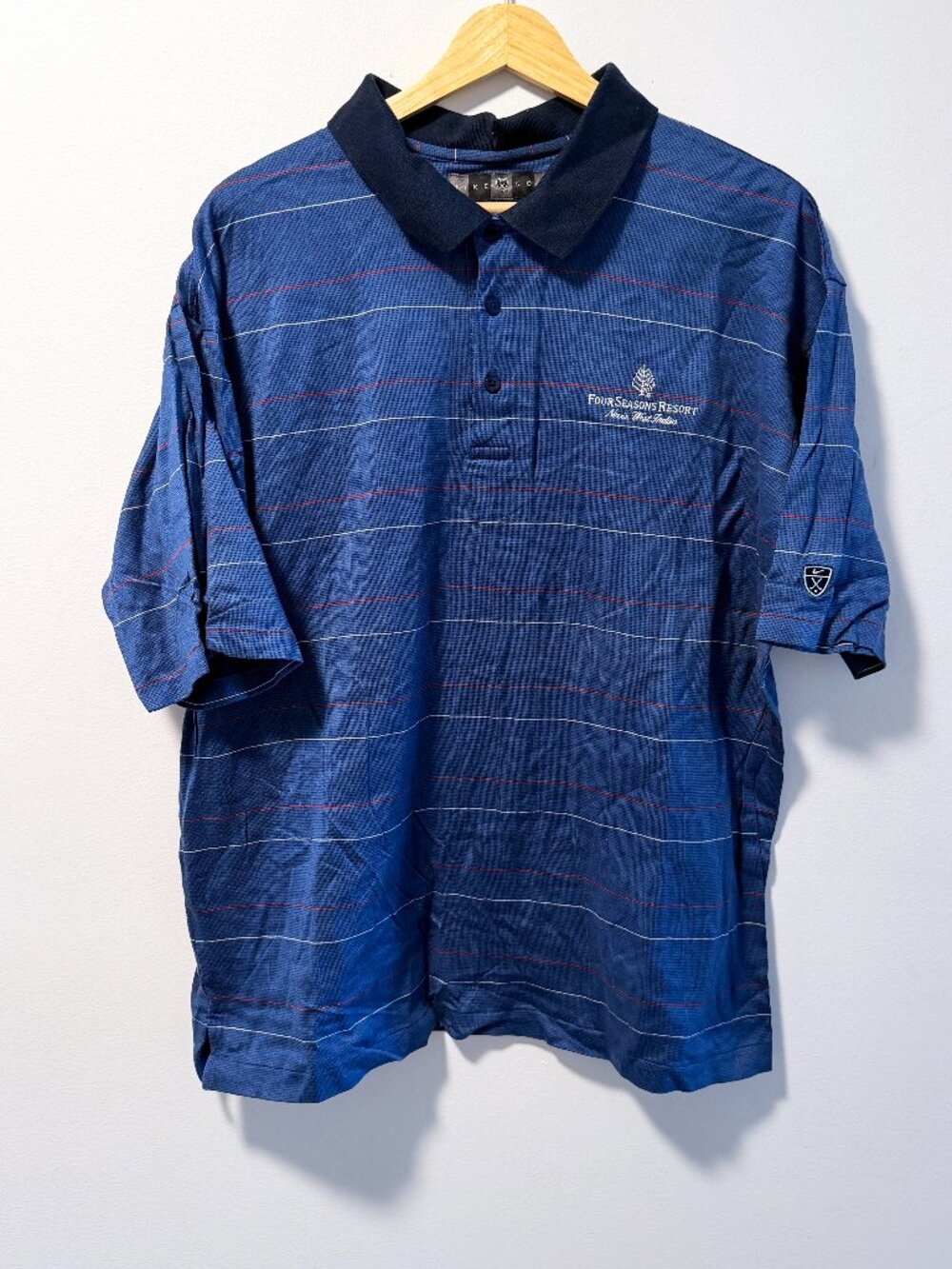 Nike Golf Polo Shirt Blue Striped Mens XL Four Seasons Resort Nevis West Indies